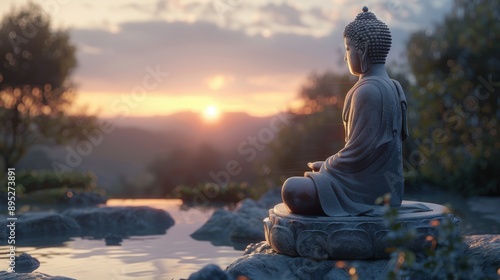 realistic 3d render buddha statue