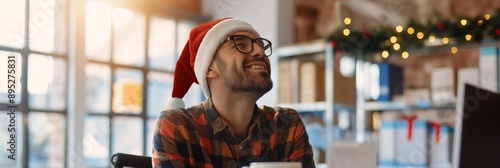 The office has a delightful atmosphere at Christmas, with the staff happily celebrating and enjoying the festive decorations. An employee in a Santa hat adds to the cheer and joy of the season