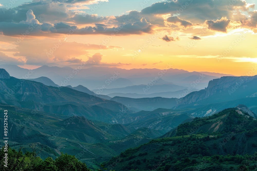 Beautiful mountain ranges at sunset. Zigana mountains view from Gumushane - Trabzon road. Black Sea geography. Northern Turkey - generative ai Beautiful mountain ranges at sunset. Zigana mountains view from Gumushane - Trabzon road. Black Sea geography. Northern Turkey - generative ai