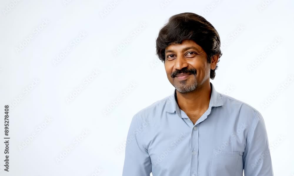 Lifestyle portrait of an Indian man in his 40s against a white background Lifestyle portrait of an Indian man in his 40s against a white background