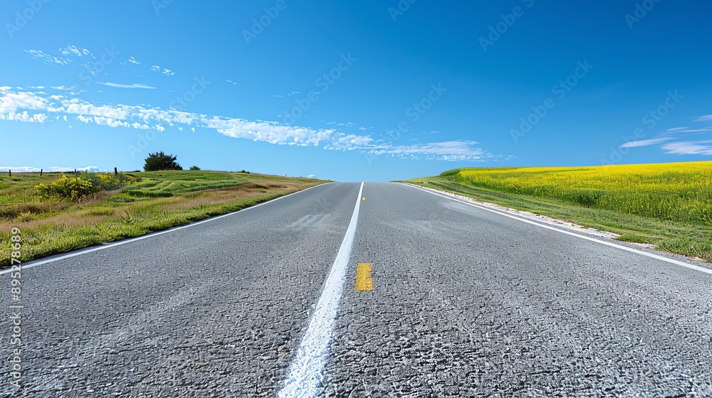 Naklejka premium Freeway traversing varied terrain with a clear path, Freeway, Terrain, Path