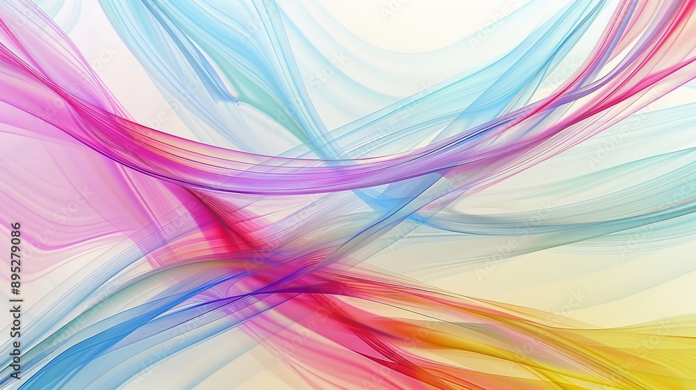 Colorful wavy lines intersecting on a soft yellow abstract background Colorful wavy lines intersecting on a soft yellow abstract background