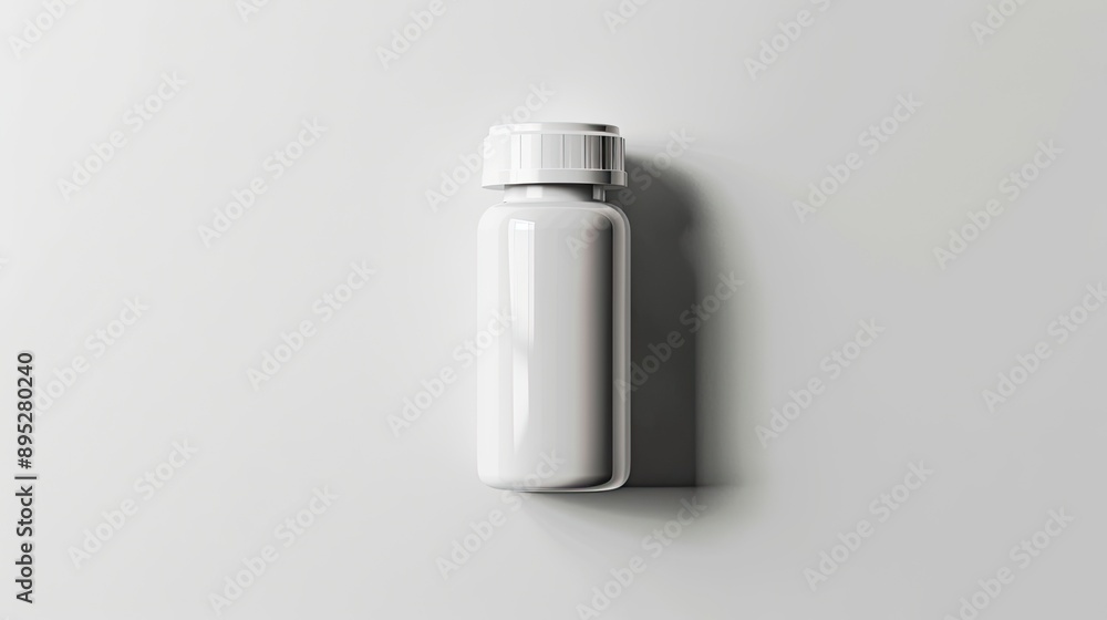 White bottle with a lid on a white background. Perfect for medicine or supplement product mockups. White bottle with a lid on a white background. Perfect for medicine or supplement product mockups.