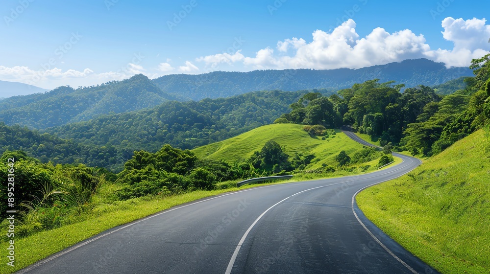 Fototapeta premium Motorway winding through diverse topography and avenues, Motorway, Topography, Avenue