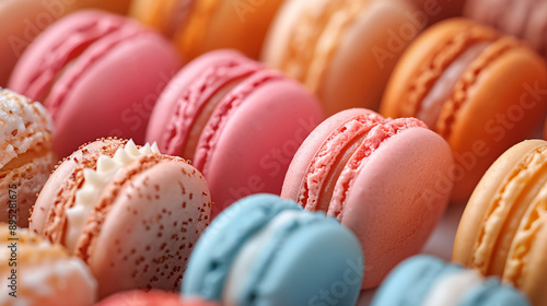 Close-Up of Colorful Macarons with Delicate Shells and Flavorful Fillings, Arranged Artistically on a Plate