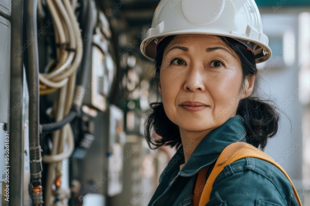 Portrait of a middle aged Asian female electrician Portrait of a middle aged Asian female electrician