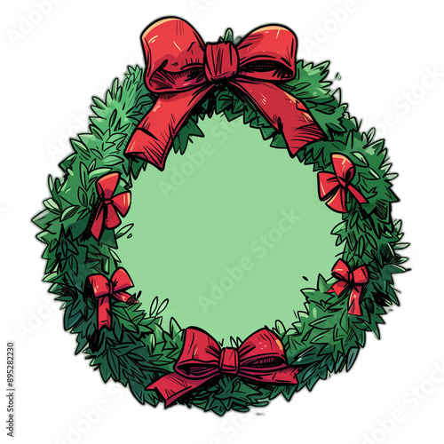 Artistic Christmas Wreath with Red Bows photo