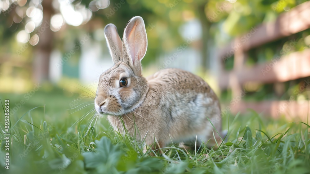 Rabbits involved in entertainment exercises, well-behaved and joyous