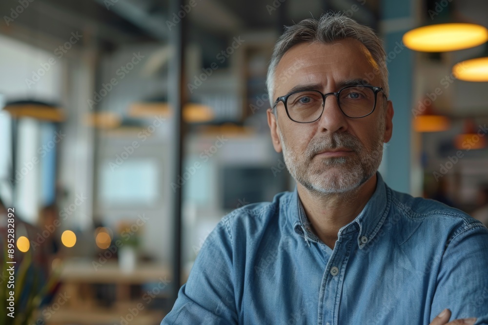 Portrait of a middle aged male worker in startup company office Portrait of a middle aged male worker in startup company office