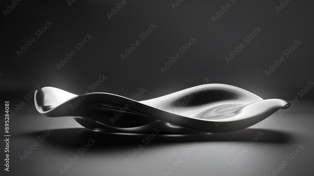 Contemporary silver sculpture featuring an abstract design reminiscent of a flowing wave or billowing fabric Contemporary silver sculpture featuring an abstract design reminiscent of a flowing wave or billowing fabric