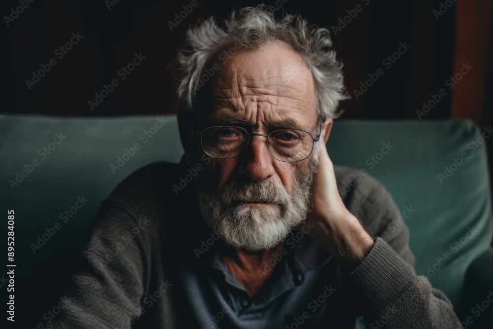 Portrait of a worried senior man sitting on the couch at home Portrait of a worried senior man sitting on the couch at home