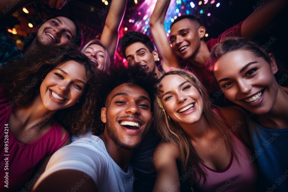 Close up of diverse friends taking a selfie during new years Close up of diverse friends taking a selfie during new years