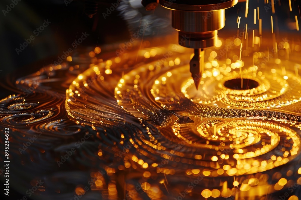 CNC milling machine carving intricate patterns, with copy space CNC milling machine carving intricate patterns, with copy space