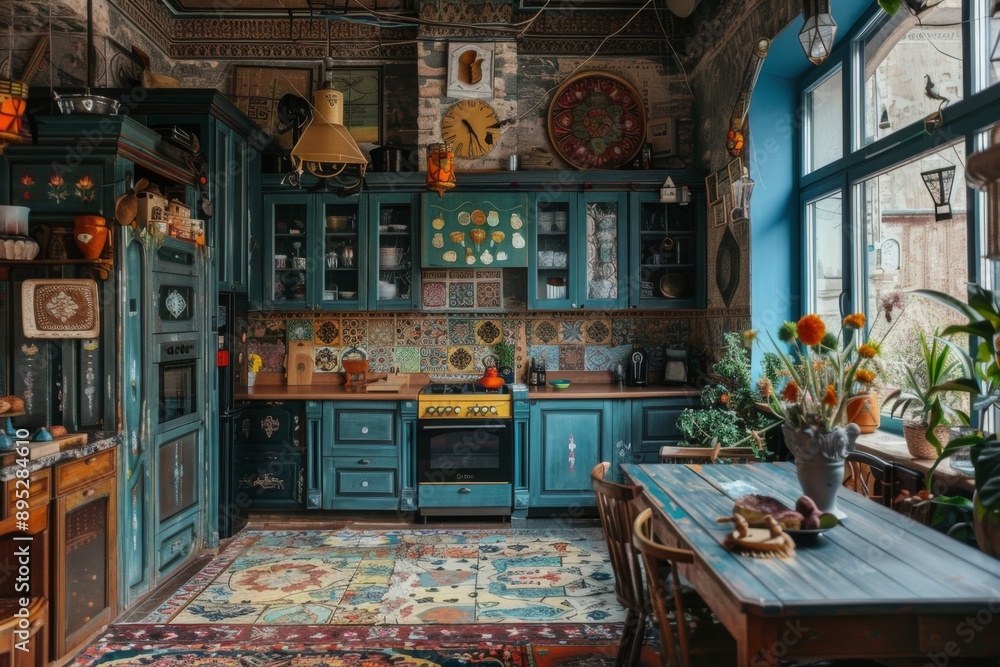 Interior of a bohemian chic kitchen Interior of a bohemian chic kitchen
