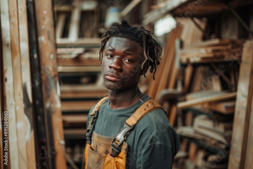 Portrait of a young male carpenter in workshop