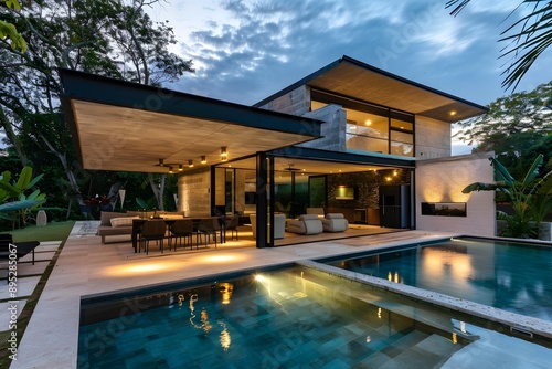 Wallpaper Mural Modern House with Swimming Pool and Garden Torontodigital.ca