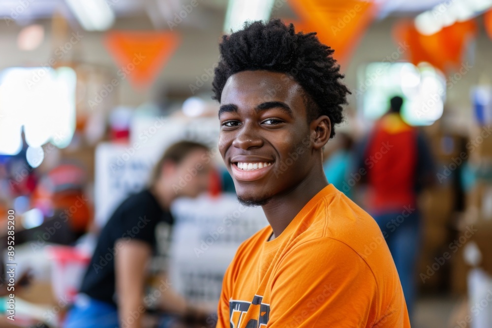 Young African American male volunteer at community center Young African American male volunteer at community center