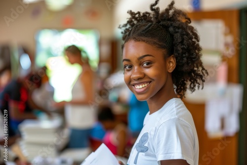 Young African American female volunteer at community center