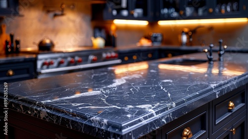 Modern kitchen with marble countertops - generative ai photo