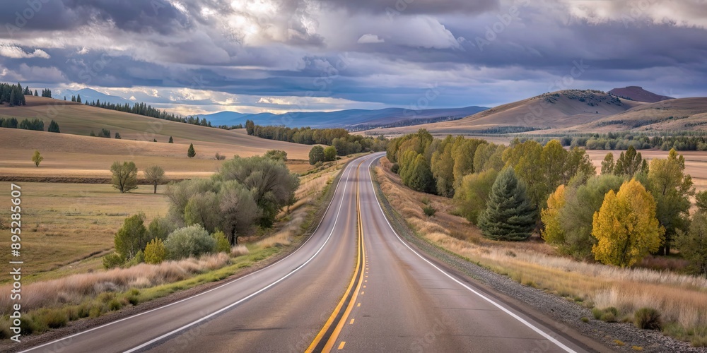 Fototapeta premium Beautiful highway cutting through scenic natural landscape, highway, nature, landscape, road, travel, mountains