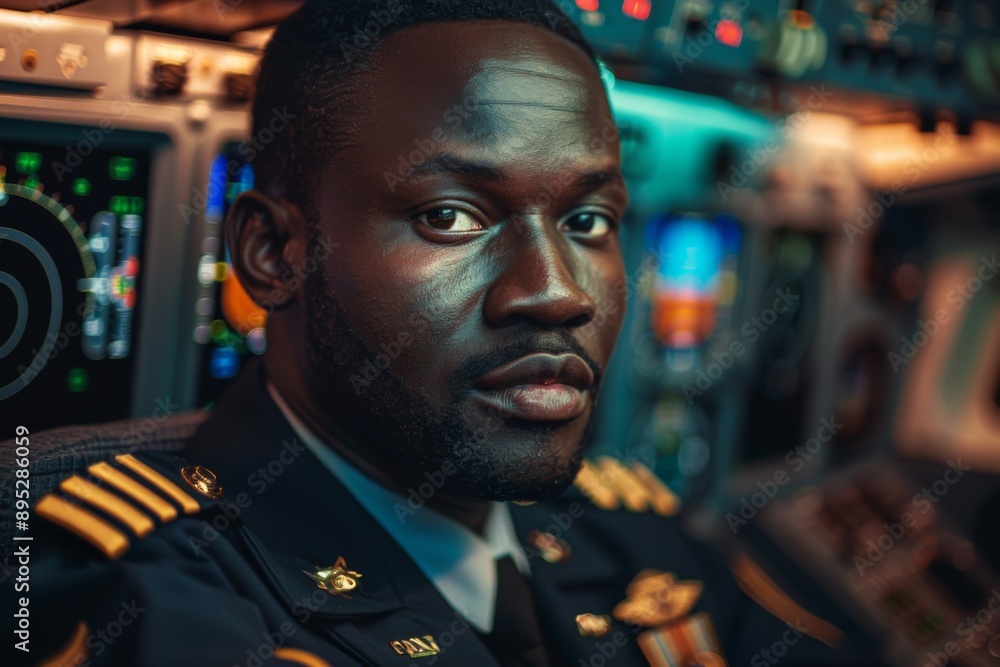 Portrait of a young black male commercial pilot