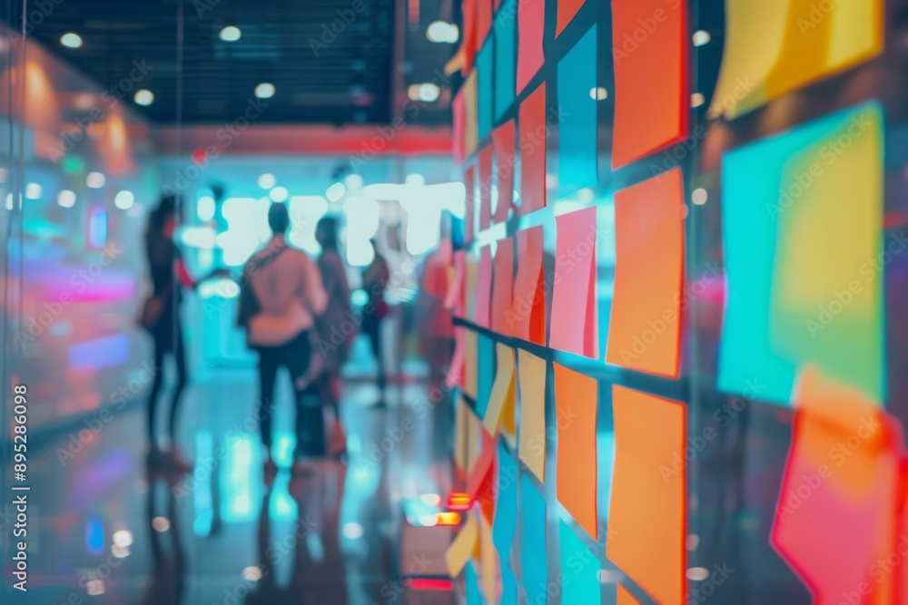 Post it notes on a glass wall in modern office Post it notes on a glass wall in modern office
