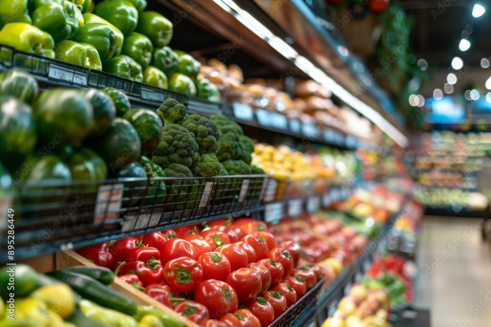 Vibrant grocery store aisle with an array of fresh vegetables Vibrant grocery store aisle with an array of fresh vegetables