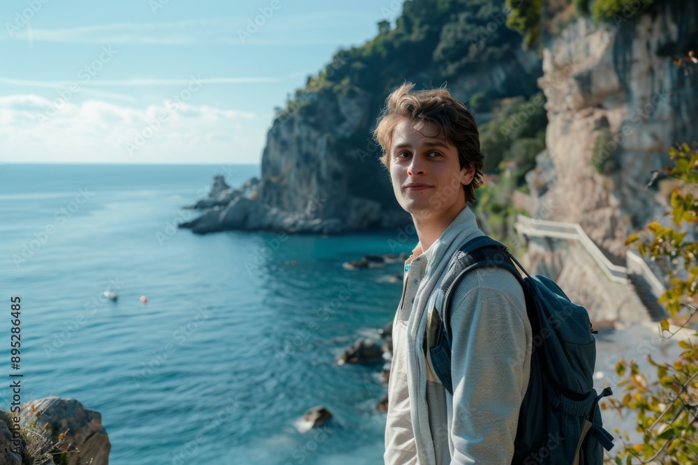 Portrait of a young Caucasian man on walk in Positano Portrait of a young Caucasian man on walk in Positano