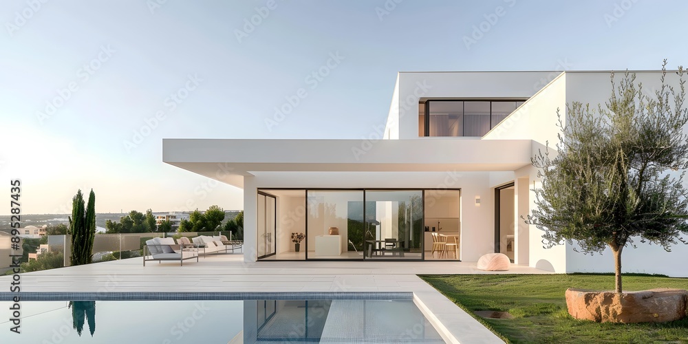 Fototapeta premium Minimalist Modern House with Swimming Pool and Patio