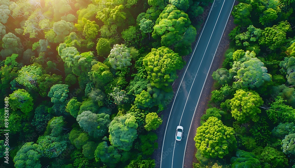 Aerial View of a Winding Road Through Lush Forest Aerial View of a Winding Road Through Lush Forest