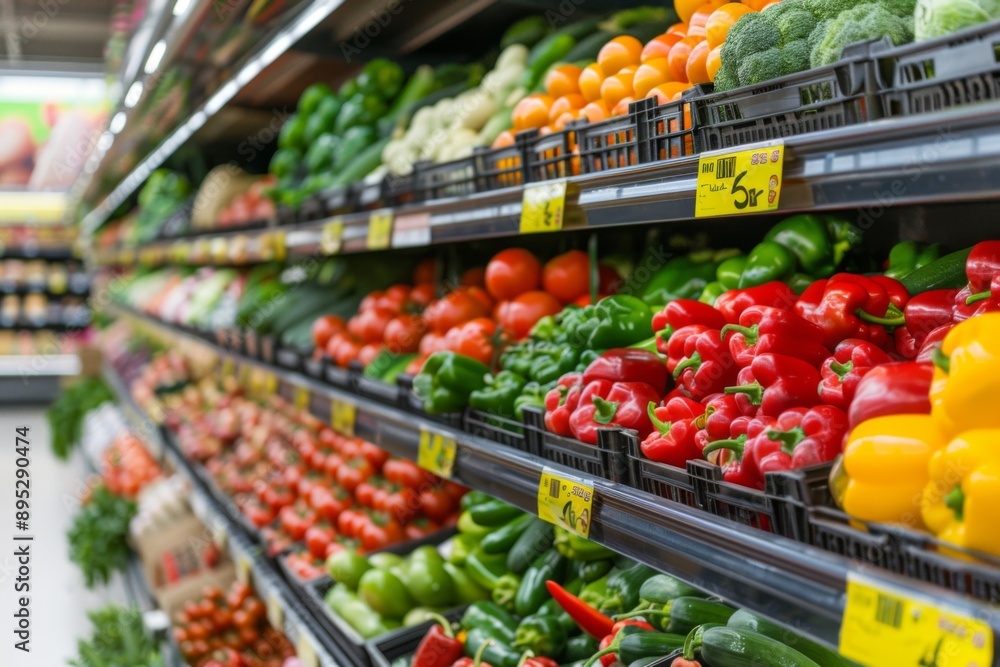 Vibrant grocery store aisle with an array of fresh vegetables Vibrant grocery store aisle with an array of fresh vegetables