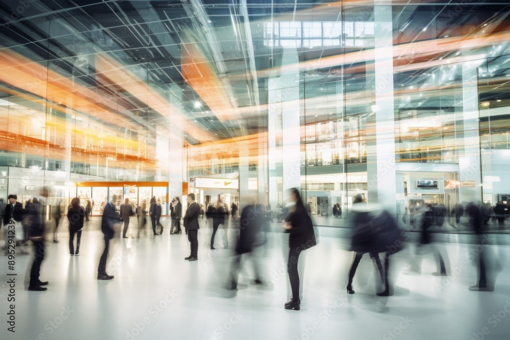 Interior of a shopping mall with motion blurred people Interior of a shopping mall with motion blurred people