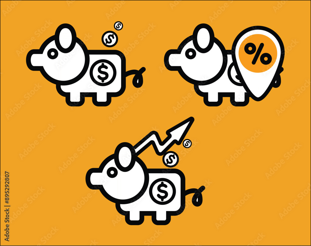 Fototapeta premium Piggy bank showing increasing dollar sign savings and interest rate