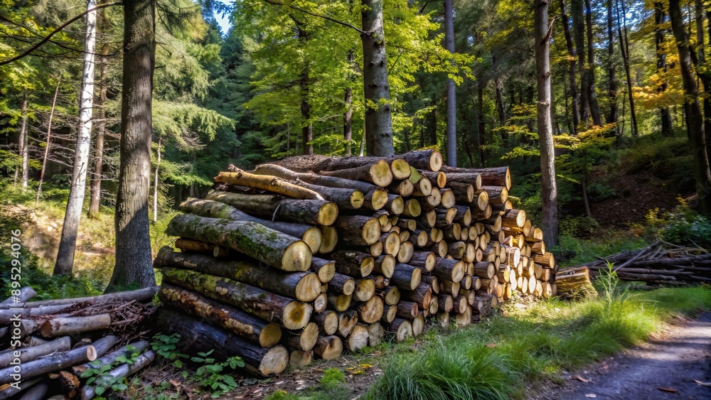 Fire woods stacked at the edge of a lush forest, firewood, forest, trees, nature, outdoors, wilderness, fire hazard Fire woods stacked at the edge of a lush forest, firewood, forest, trees, nature, outdoors, wilderness, fire hazard