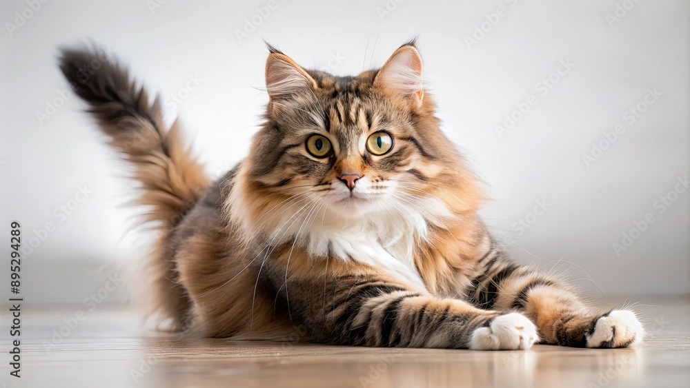 A cute fluffy cat playfully stretching, feline, pet, whiskers, adorable, playful, domestic, animal, fur, paw, cute, kitten A cute fluffy cat playfully stretching, feline, pet, whiskers, adorable, playful, domestic, animal, fur, paw, cute, kitten