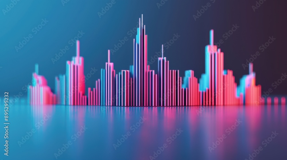 Urban Soundwave, Abstract representation of a sound wave merging with a city skyline, highlighting the impact of digital audio series, modern design with ample copy space.