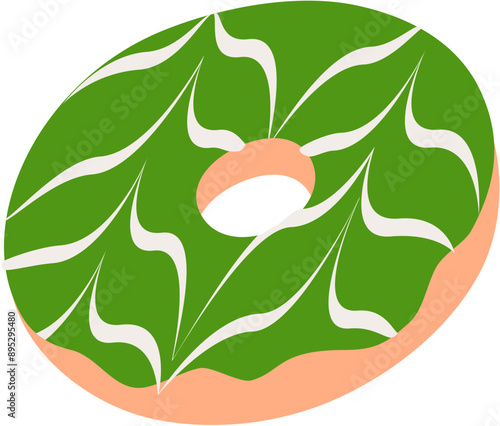 Donuts with green tea glaze and topping. Vector format file. Editable file.