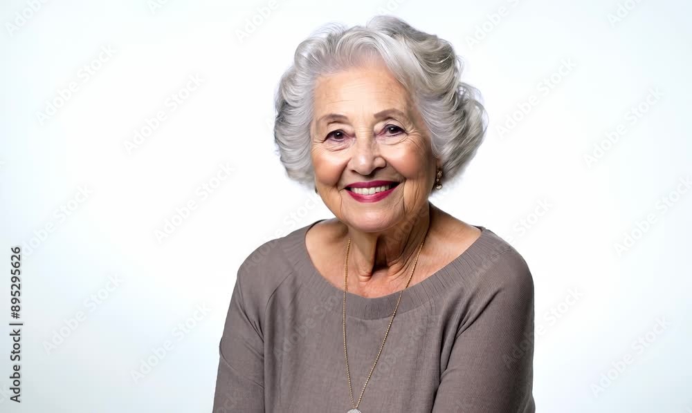 Group portrait video of a pleased woman in her 90s that is placed against a white background Group portrait video of a pleased woman in her 90s that is placed against a white background
