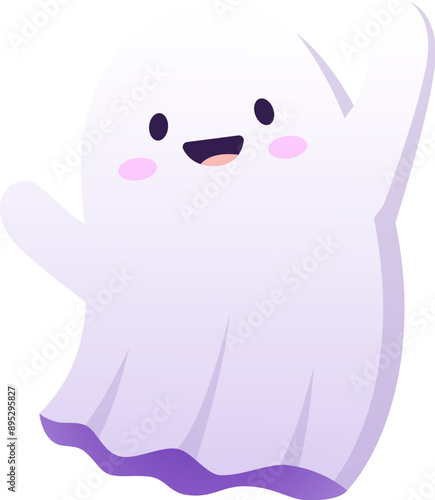Halloween kawaii ghost character. Adorable cartoon vector sweet funny spirit, baby spook with a big cute smile and playful expression floating and adding charming touch to the spooky holiday season