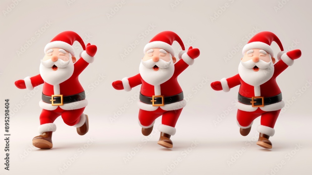 Three santa claus are running in a row Three santa claus are running in a row
