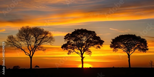 Detailed tree silhouettes against a sunset sky , nature, forest, trees, branches, dark, silhouette, dusk, evening