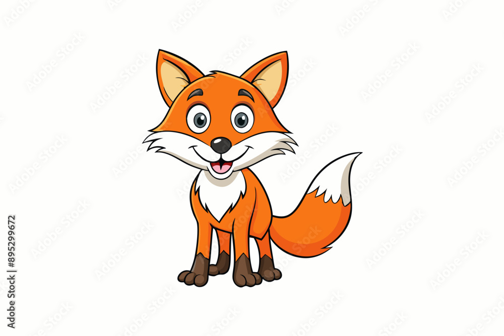 Obraz premium Funny Fox Vector Illustration Cartoon, Clipart, And Line Art Design, Playful Fox vector illustration with white background, perfect for cartoons, clipart, and line art designs.