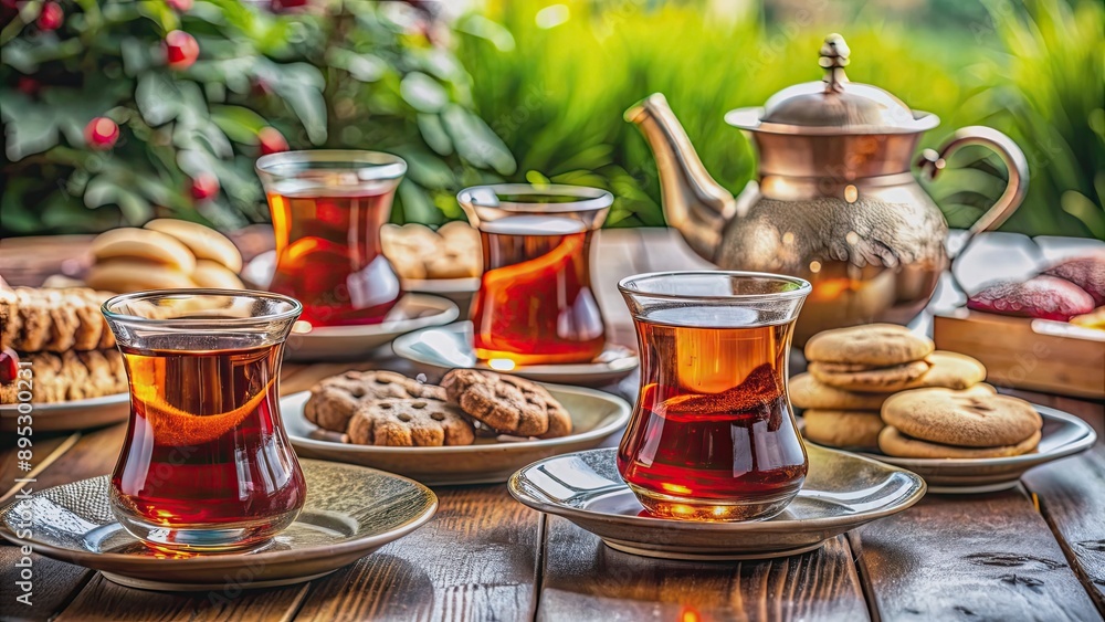 Traditional Turkish afternoon tea gathering with tea, cookies, and conversation, Turkey, Turkish culture Traditional Turkish afternoon tea gathering with tea, cookies, and conversation, Turkey, Turkish culture