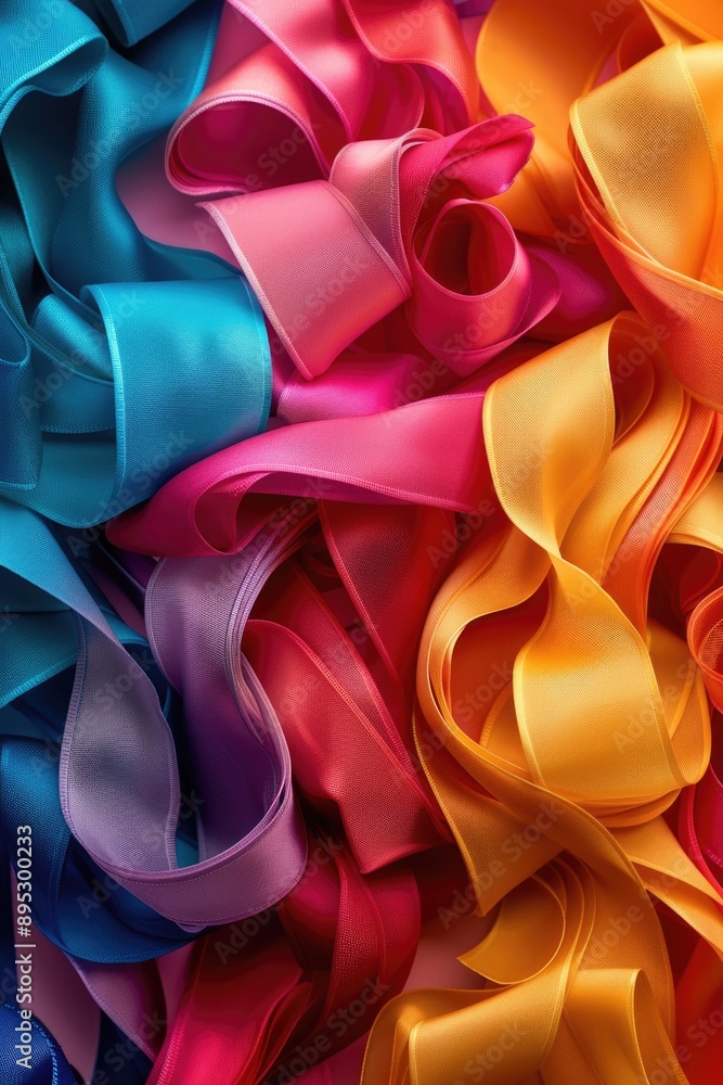 A close-up shot of a variety of colorful ribbons A close-up shot of a variety of colorful ribbons