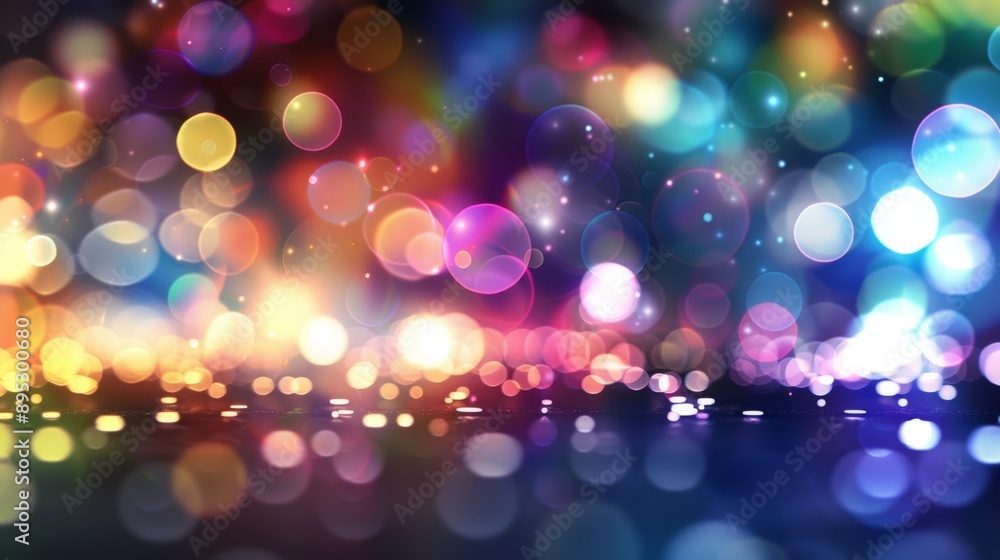 A colorful, blurry image of a cityscape with many lights and reflections A colorful, blurry image of a cityscape with many lights and reflections