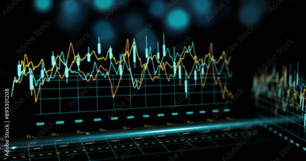 Obraz premium Image of financial data processing over black background