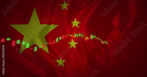 Photography Image of financial data processing over flag of china