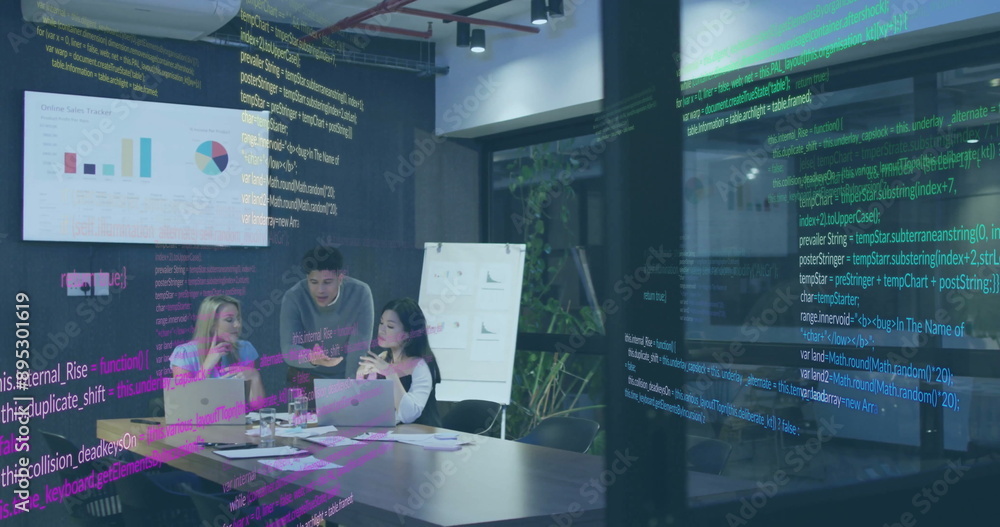 Obraz premium Image of financial data processing over diverse business people in office