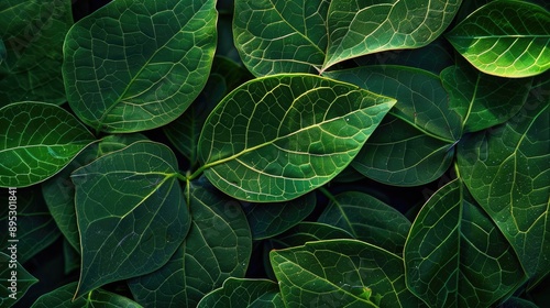 Abstract green foliage texture, closeup dark green leaf wallpaper, natural fresh leaf pattern © Lasvu