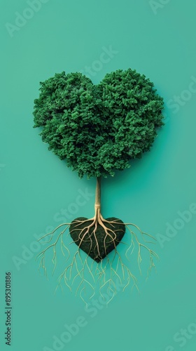 Heart-Shaped Family Tree Illustration, roots symbolizing reproductive health, nurturing parenting ideas, ample copy space for text, rich detail throughout the composition